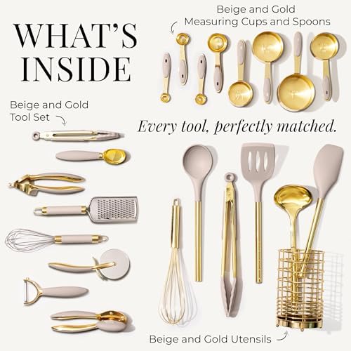 Styled Settings Beige and Gold Utensils Set, 23-Piece