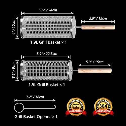 Rolling Grill Basket, Grilling Accessories, Outdoor Camping, Gifts for Men