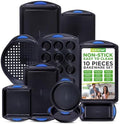 NutriChef 10-Piece Nonstick Bakeware Set - Heavy Duty Carbon Steel Baking Trays w/Silicone Handles - Includes Cookie Sheets, 12-Cup Muffin Pan, Pizza & Loaf Pan, Round & Square Pans - Easy to Clean