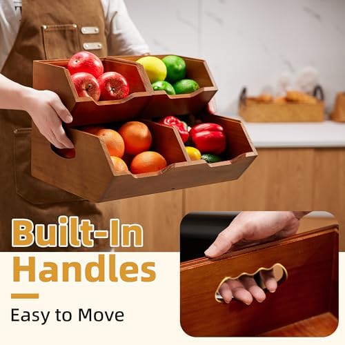 HYPIGO Wood Pantry Organizers and Storage, Stackable Wood Storage Bins
