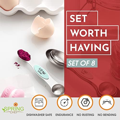 Spring Chef Stainless Steel 8 Magnetic Measuring Spoons for Kitchen, Mint