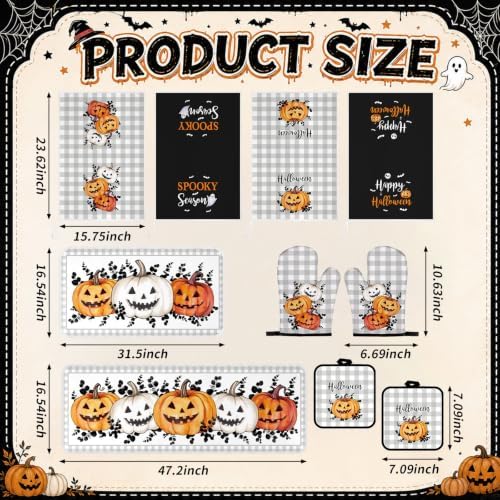 Fanfanwin 10 Pcs Halloween Kitchen Decor Set Pumpkin Kitchen Rugs