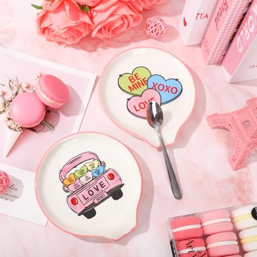 JarThenaAMCS 2Pcs 4.7inch Valentine's Day Spoon Rest Conversation Heart Truck Small Coffee Spoon Holder for Romantic Coffee Stirrers Teaspoon Bar Station Accessories