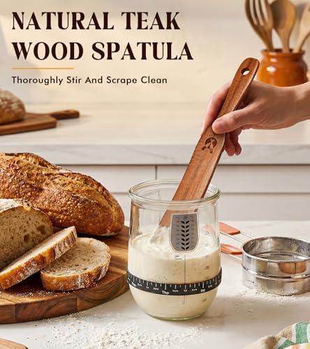 2 PCS Spurtle for Sourdough Starter, Wooden Stirring Spatula for Jar Bottom