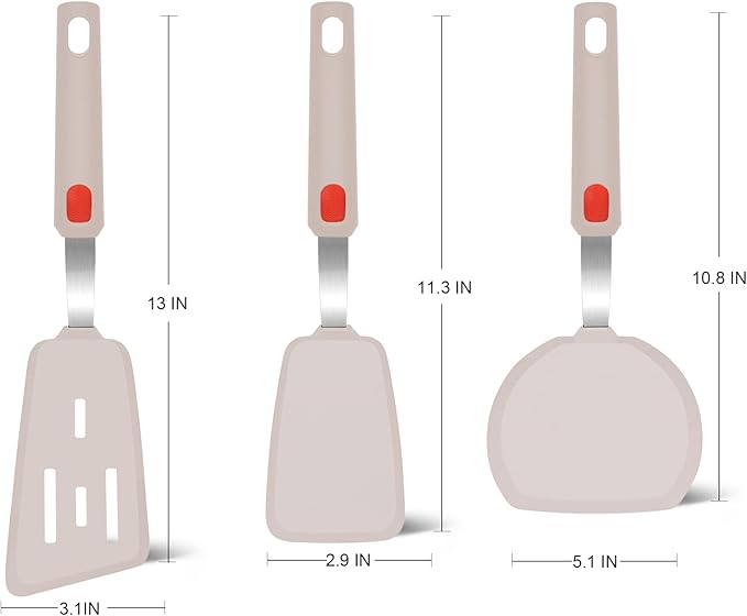 Beijiyi Silicone Spatula Turner Set of 3, 600°F Heat Resistant Nonstick Turner - Image 2