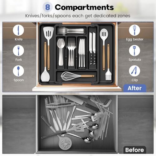 Caperci Large Silverware Organizer Tray for Kitchen Drawer Utensils Thicker