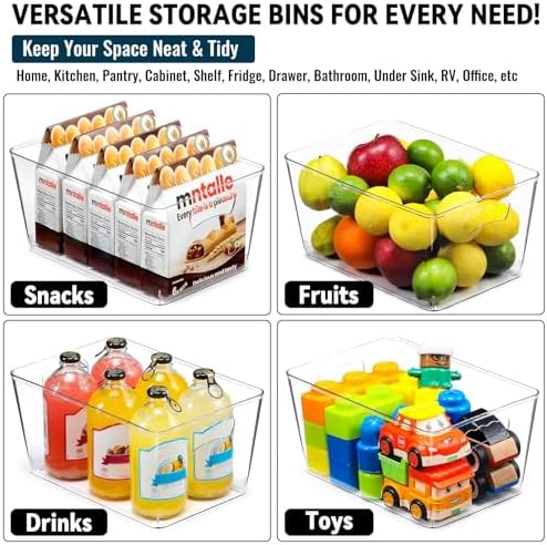 12 PACK LARGE Sturdy Clear Storage Bins, Plastic Home Pantry Organizer Bins