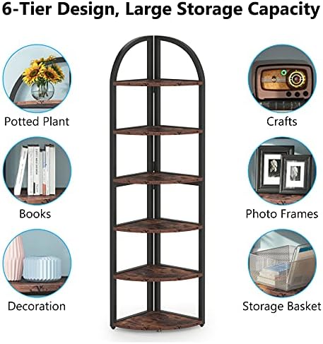Tribesigns 6 Tier Corner Shelf, 71 inch Tall Corner Bookshelf for Small Space, Rustic Plant Stand Display Rack for Living Room, Home Office, Kitchen