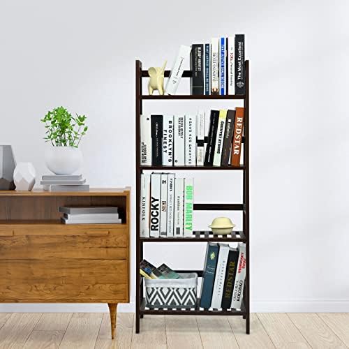 COSTWAY 4-Tier Ladder Shelf, Bamboo Plant Stand Rack