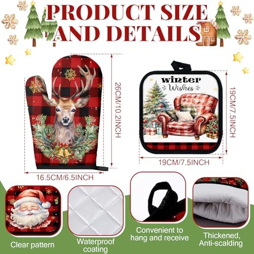 SiliFine 12 Pcs Christmas Kitchen Accessories Set Red Black Check Style
