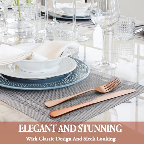 72 Pcs Rose Gold Silverware Set with Steak Knives, Stainless Steel Flatware Cutlery Set for 12, Kitchen Tableware Sets, Utensil Sets for Home and Restaurant, Dishwasher Safe