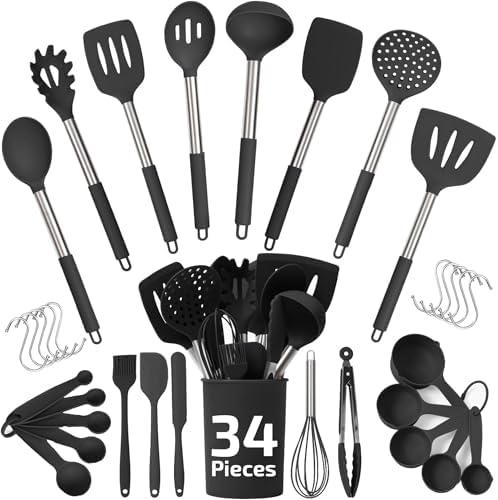 34 PCs Silicone Kitchen Utensils Set, Stainless Steel 450F Heat Resistant