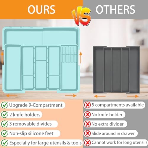 Utensil Drawer Organizer for Kitchen, Expandable Silverware Organizer