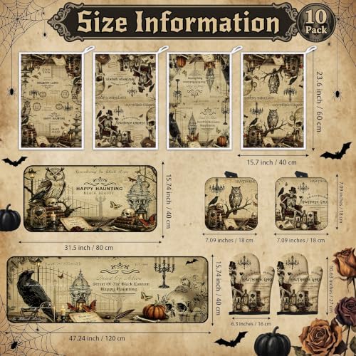 Halloween Kitchen Decor Set, 10 Pcs Vintage Gothic Kitchen Set