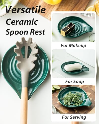 LAUCHUH Spoon Rest for Stove Top, Ceramic Spoon Holder for Kitchen Counter
