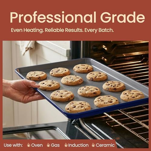 Bakken 8-Piece Ceramic Coated Bakeware Sets, Nonstick Aluminized Steel Pans with Muffin, Loaf, Cake, Roasting Pan, & Cooling Rack, Oven Safe Up To 500°F, Dishwasher Safe, BPA, PTFE & PFAS Free, Blue