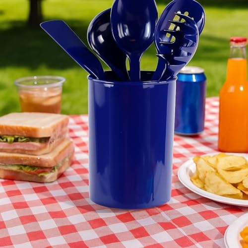 Reston Lloyd 6 Piece Kitchen Utensil Holder for Kitchen Counter, Utensils Crock with Heat Resistant Spoon, Slotted Spoon, Ladle, Spatula BPA Free, Indigo