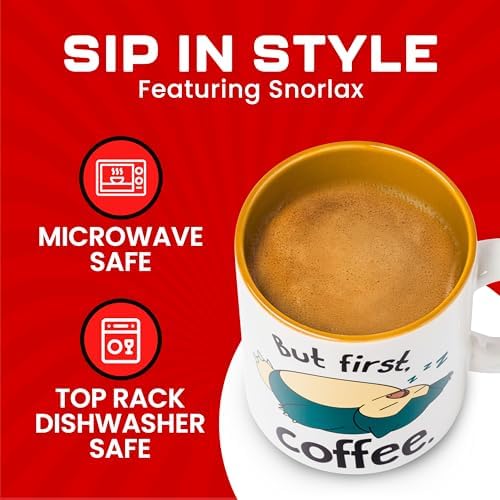 Silver Buffalo Pokémon Snorlax But First Coffee Quote, Ceramic Mug, 20oz