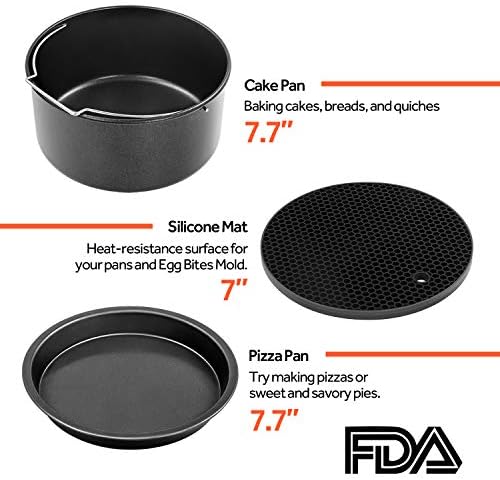 COSORI Air Fryer Accessories, Set of 6 Perfect for Most 5.0 Qt and Larger Ovens, Cake & Pizza Pan, Metal Holder, Rack & Skewers, etc, BPA Free, Nonstick, Dishwasher Safe, 5.8 QT, Black
