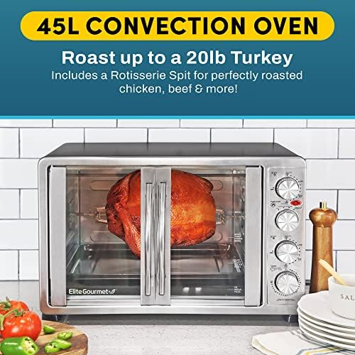 Elite Gourmet ETO4510MX French Door Convection Oven 47.5Qt, Stainless Steel