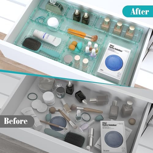 13 PCS Plastic Drawer Organizers Set, 4 Size Desk Drawer Organizer Trays