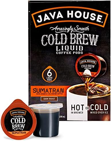 Java House Cold Brew Coffee, Sumatran Dark Roast Coffee Concentrate Liquid Pods, 6 ct