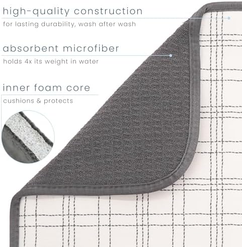 S&T INC. Dish Drying Mat, 16" x 18", Large, Stitched Plaid
