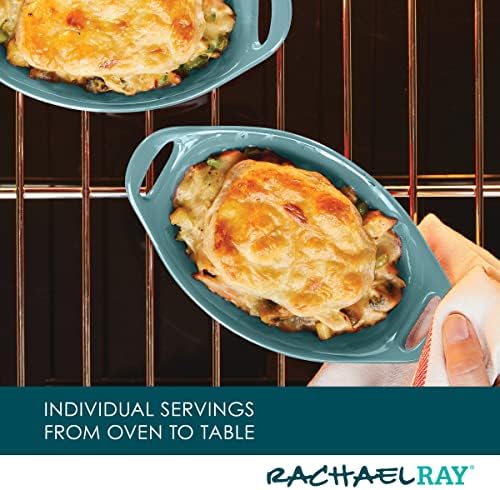 Rachael Ray Ceramics Au Gratin Set, Oval, Two 12-ounce, Agave Blue