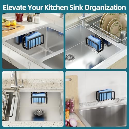 TAILI Black Sponge Holder for Kitchen Sink with Strong Suction Cup