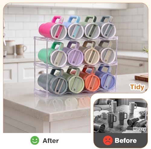 Large Compartment Water Bottle Organizer, Stackable Water Bottle Holder for Stanley 40 oz Tumbler, Clear Tumbler Organizer for Cabinet, Kitchen Pantry or Countertop, 3 Pack (3 Pack)