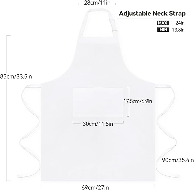 NLUS 2 Pack White Aprons with 2 Pockets - Image 2
