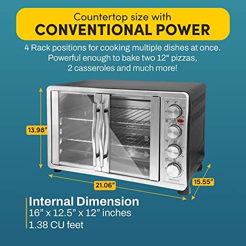 Elite Gourmet ETO4510MX French Door Convection Oven 47.5Qt, Stainless Steel