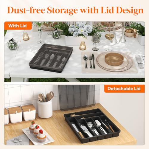Lifewit Silverware Organizer with Lid, Covered Utensil Tray, 11.3x14.4