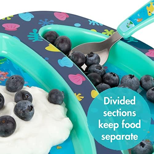 First Years Baby Shark Toddler Dinnerware Set - Includes Plate, Bowl, Fork and Spoon - 4 Count, Blue