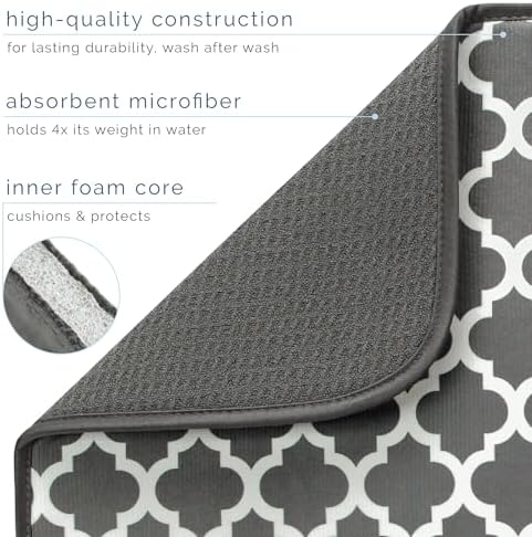 S&T INC. Dish Drying Mat, 18" x 24", XL, Grey Trellis