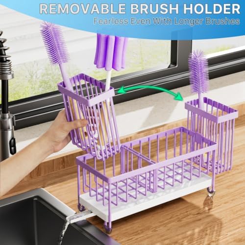 Cisily Sponge Holder for Kitchen Sink, Sink Caddy Organizer with High Brush Holder, Kitchen Countertop Organizers and Storage Essentials (Purple, 9.25″)