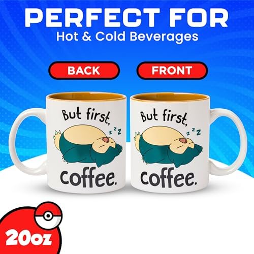Silver Buffalo Pokémon Snorlax But First Coffee Quote, Ceramic Mug, 20oz