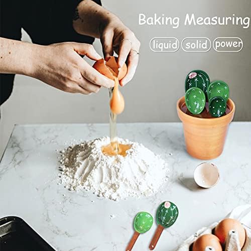 Cactus Measuring Spoons Set in Pot Ceramic Cute Measuring Cups and Spoons Unique Baking Gifts for Dry Wet Ingredients Dishwasher Safe 1 Tbsp 1 TSP 1/2 TSP 1/4 TSP 1 Cup Blue
