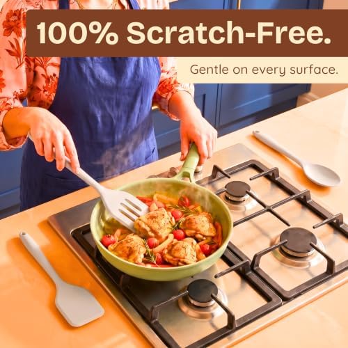 NonToxic Platinum Silicone Utensils, 100% Plastic-Free, 8-Pcs, Gray