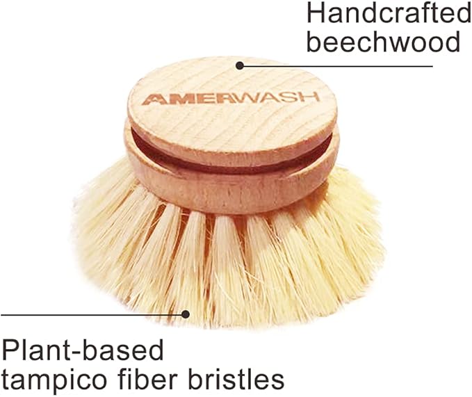 AMERWASH PLUS Classic Dish Brush Replacement Head 3 Packs, Natural Bristle - Image 6