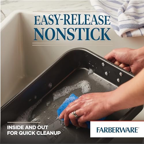 Farberware Bakeware Nonstick Roaster, Roasting Pan with Rack, Gray