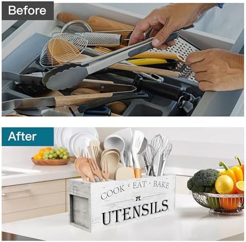 Suli Extra Large Utensil Holder Countertop for Kitchen Counter,White Grain