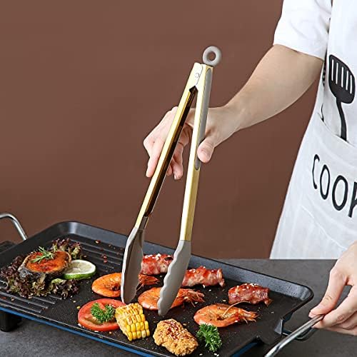 Gold Cooking Tongs, Berglander Heavy Duty Food Tongs For Cooking With Silicone Tips And Titanium Gold Plating Handle, Kitchen Tongs, Grill Tongs, Dishwasher Safe, Easy to Clean