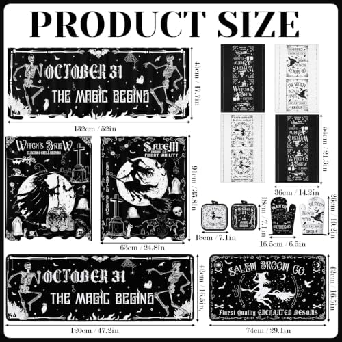13 Pcs Vintage Witch Halloween Kitchen Decor, Kitchen Rugs Curtains Set