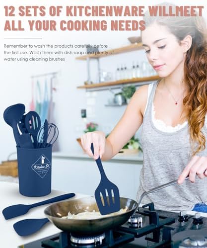 Blue Kitchen Utensils Set-12 Pieces Silicone Cooking Utensils Set