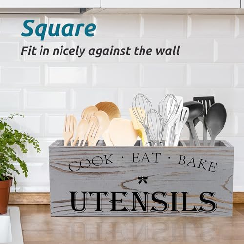 Suli Extra Large Utensil Holder Countertop for Kitchen Counter,Grey Grain