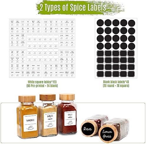 24 Pack 6 oz Glass Spice Jars with Bamboo Lids