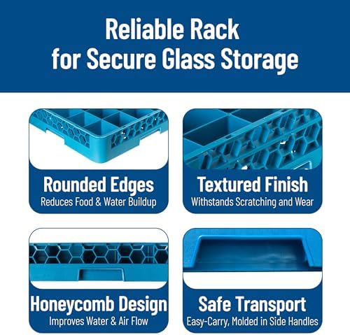 Carlisle FoodService Products OptiClean 25 Compartment Glass Racks – Fits 3.25" Diameter Red Wine Goblets, Beverage Glasses, Rocks Glasses, Tamper Proof Restaurant Kitchen, Blue