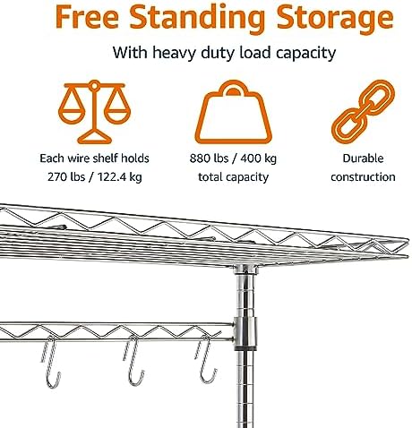 Amazon Basics Kitchen Storage Baker's Rack with Removable Wood Top, Chrome/Beige, 24"W x 59"H x 18"D