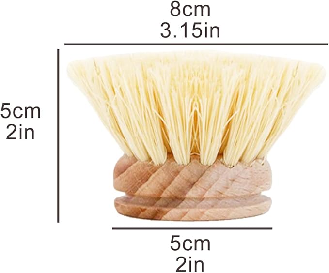 AMERWASH PLUS Classic Dish Brush Replacement Head 3 Packs, Natural Bristle - Image 5